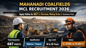 Mahanadi Coalfields MCL Recruitment 2026, Apply Online for 667 Jr. Overman, Mining Sirdar, Technician and Other Posts