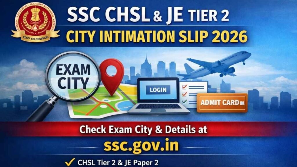 SSC CHSL & JE Tier 2 City Intimation Slip 2026 Released at ssc.gov.in, Check Exam City